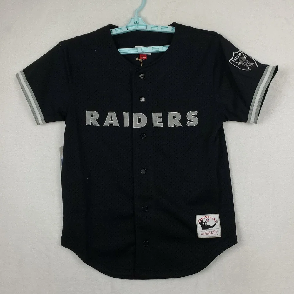 Oakland Raiders Mitchell & Ness NFL Small‎ Button Up Jersey Black Gray NWT - Picture 2 of 8